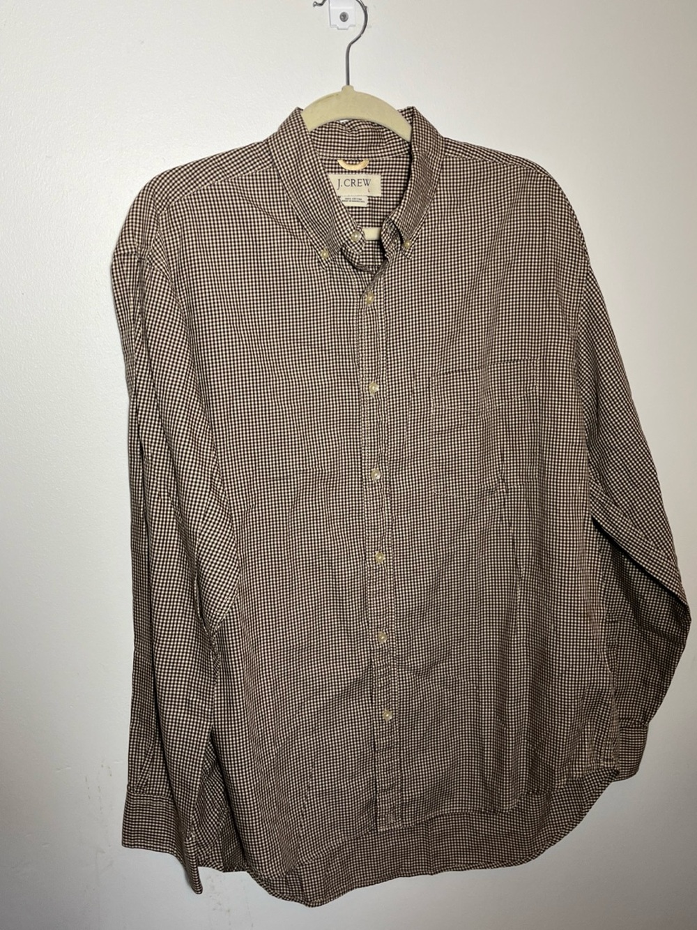 J. Crew Men’s Brown and White Micro-Check Button-Down Shirt